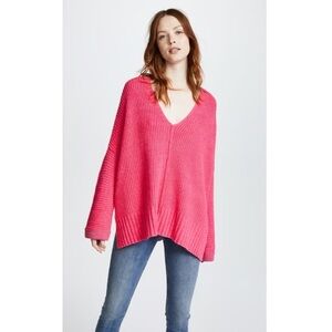 Free People V-Neck Sweater in Vibrant Red